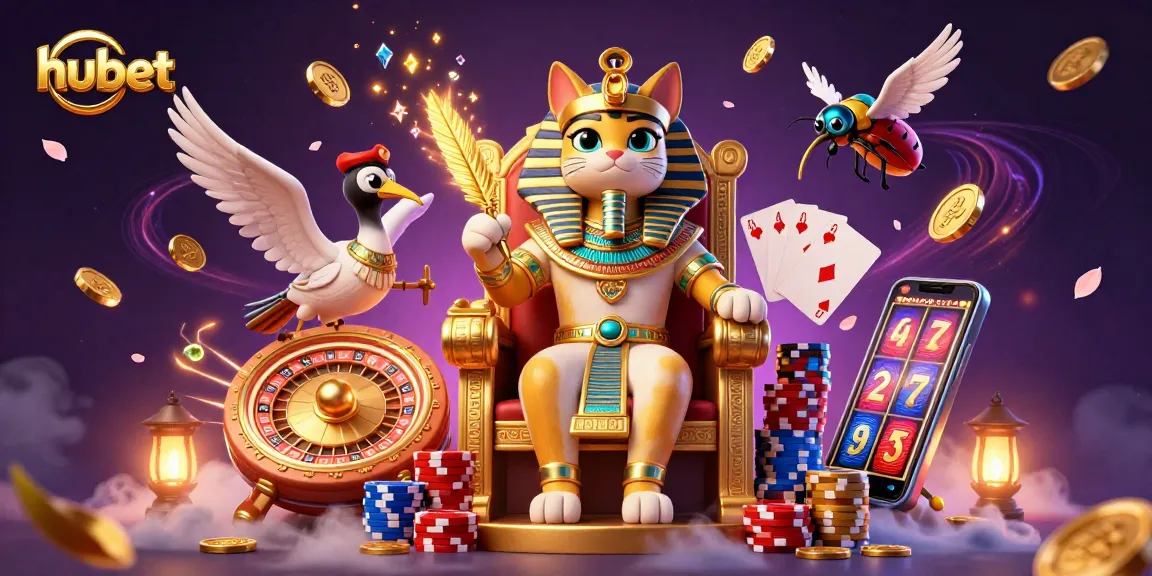 Experience thrilling gameplay at hubet with Egyptian-themed characters, vibrant casino elements, and dynamic visuals.
