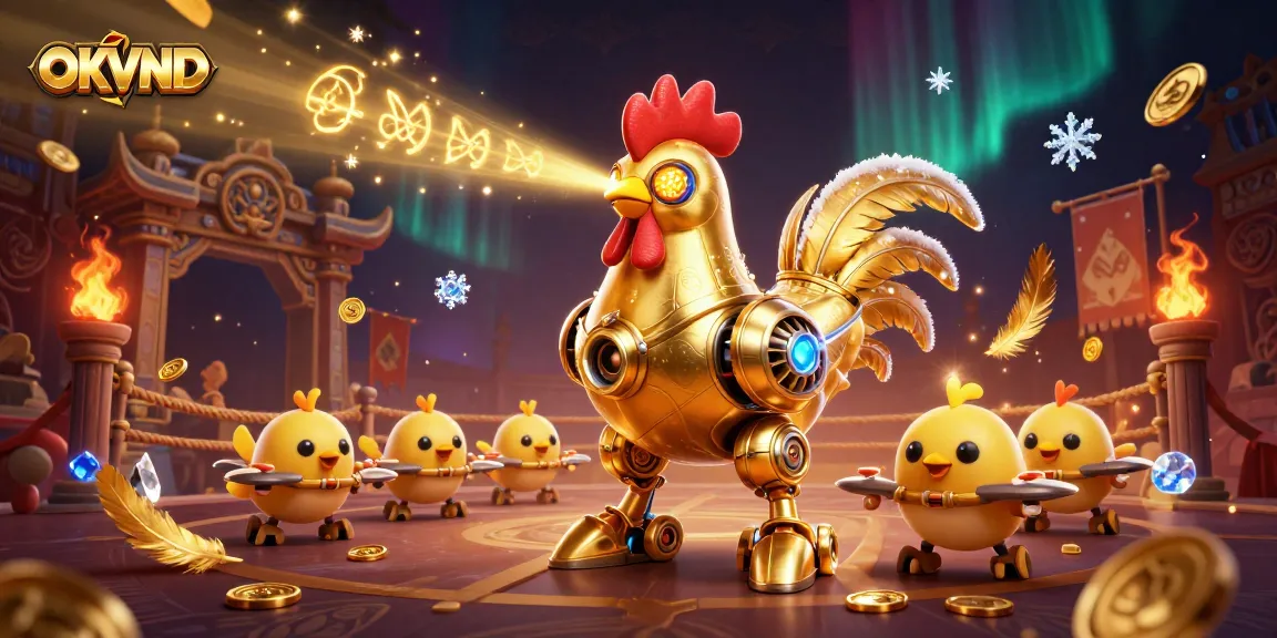 Engage in thrilling games at OKVND with vibrant 3D casino illustration showcasing dynamic elements.