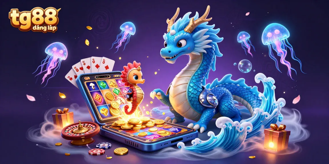 Engage with tg88 đăng nhập and win big with vibrant slots and ocean-themed characters in a dynamic casino scene.