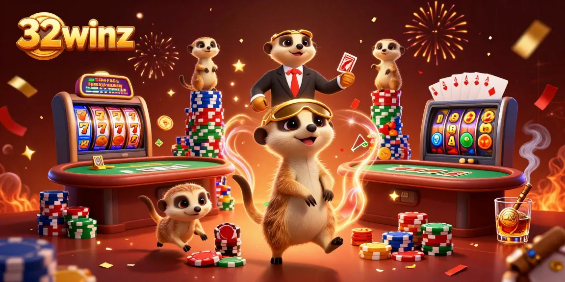 Experience thrilling gameplay at 32winz with meerkats running a colorful casino.
