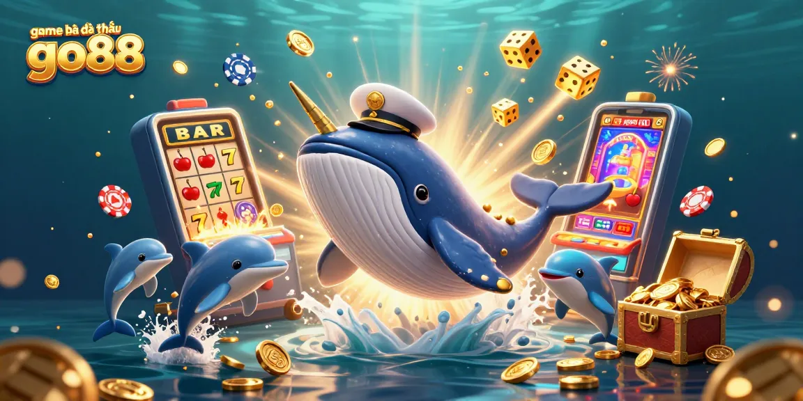 Play thrilling game bài đổi thưởng go88 with a vibrant undersea casino adventure featuring a whimsical whale and playful dolphins.