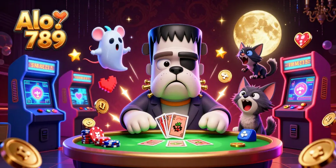 Alo 789 offers thrilling gambling experiences with a cartoon bulldog dealer, captivating the casino atmosphere.