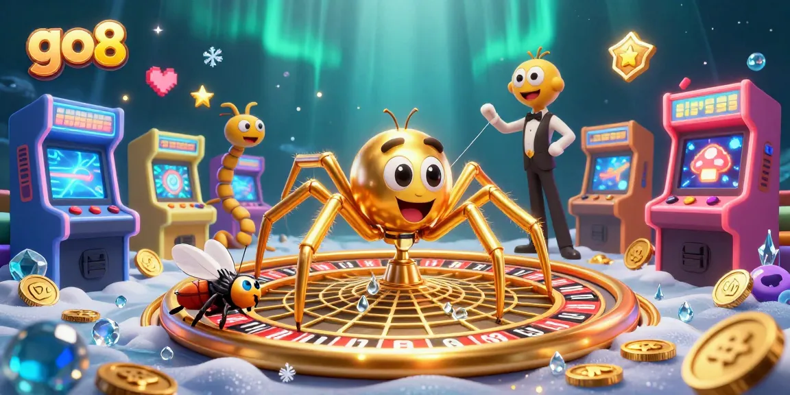 Engage with go8 as the golden spider spins a roulette wheel while the centipede croupier assists bets.