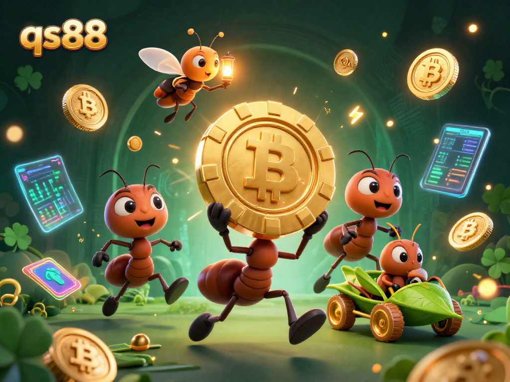 Experience thrilling heists in the qs88 adventure with golden poker chips and crypto elements in a vibrant digital landscape.
