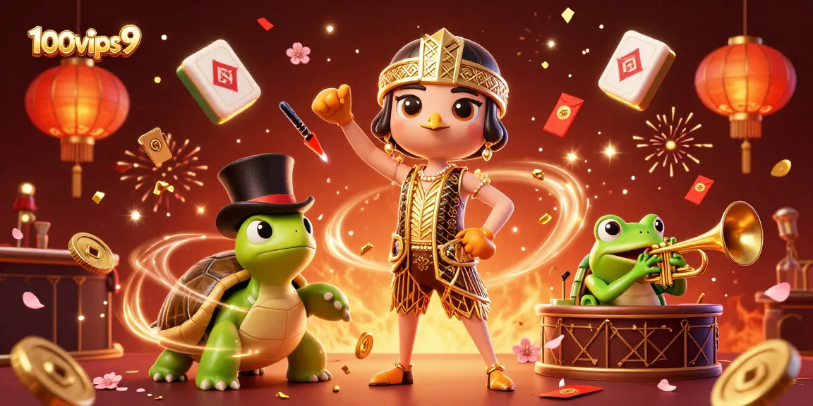Experience the excitement of 100vips9 with dynamic casino characters amidst gambling elements.