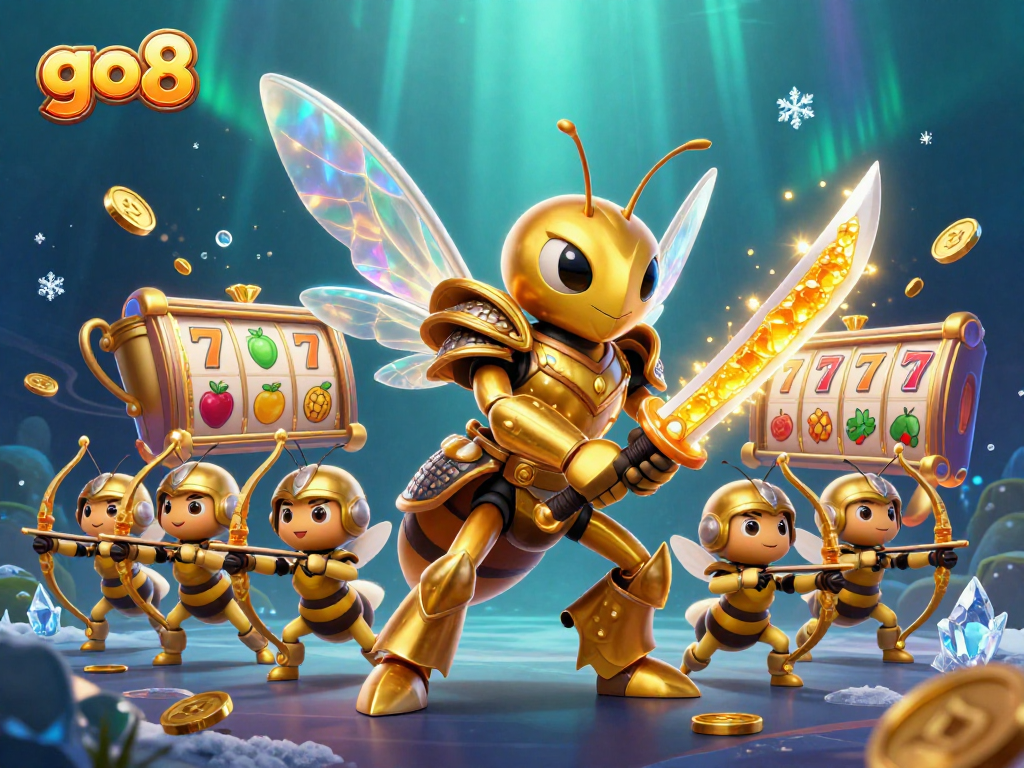 Experience the excitement of go8 with a golden hornet samurai and slot reels representing top-tier gambling action.