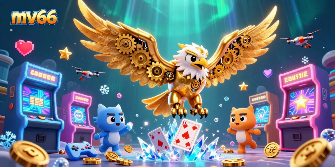 Experience thrilling gaming adventures with mv66's vibrant 3D casino illustration showcasing dazzling action.