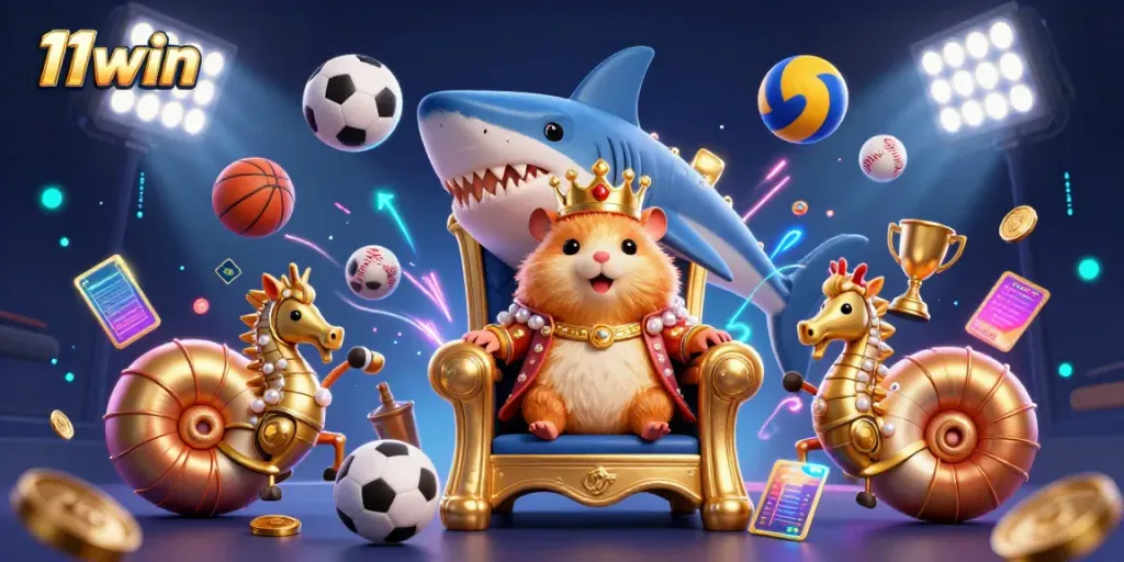 Experience thrilling gameplay with 11win, featuring a dynamic casino scene with the fierce hamster king.