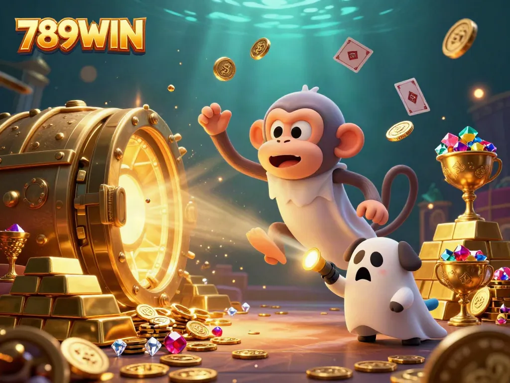 Experience the thrill of 789WIN casino with mischievous characters and golden treasures.