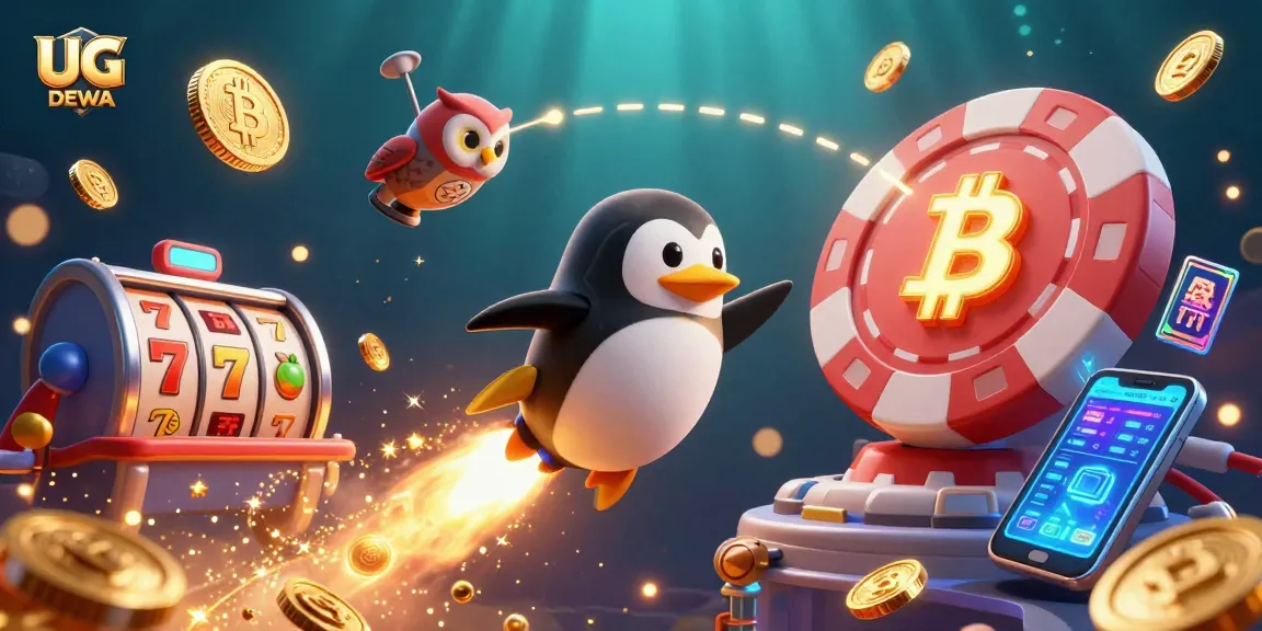 Spin slots and win jackpots at UG DEWA casino with a dynamic 3D illustration.