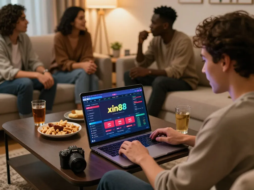 Player enjoying the xin88 online gaming experience on a cozy laptop setup.