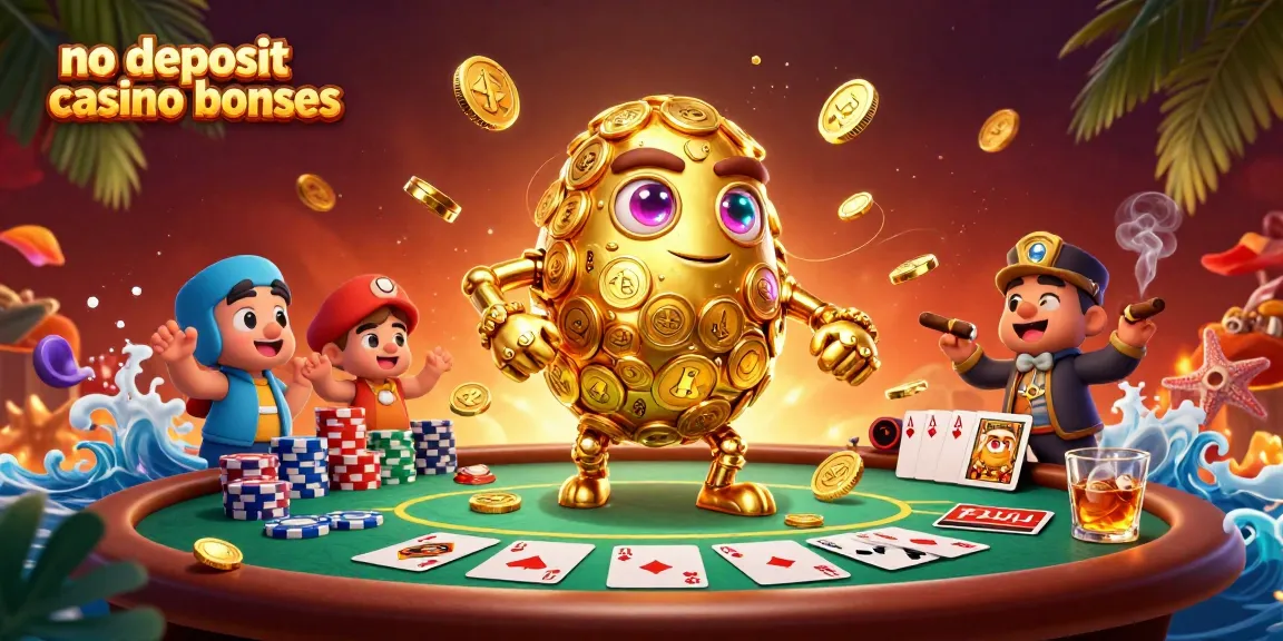Experience fun no deposit casino bonuses with a glowing golem and dynamic poker scene.