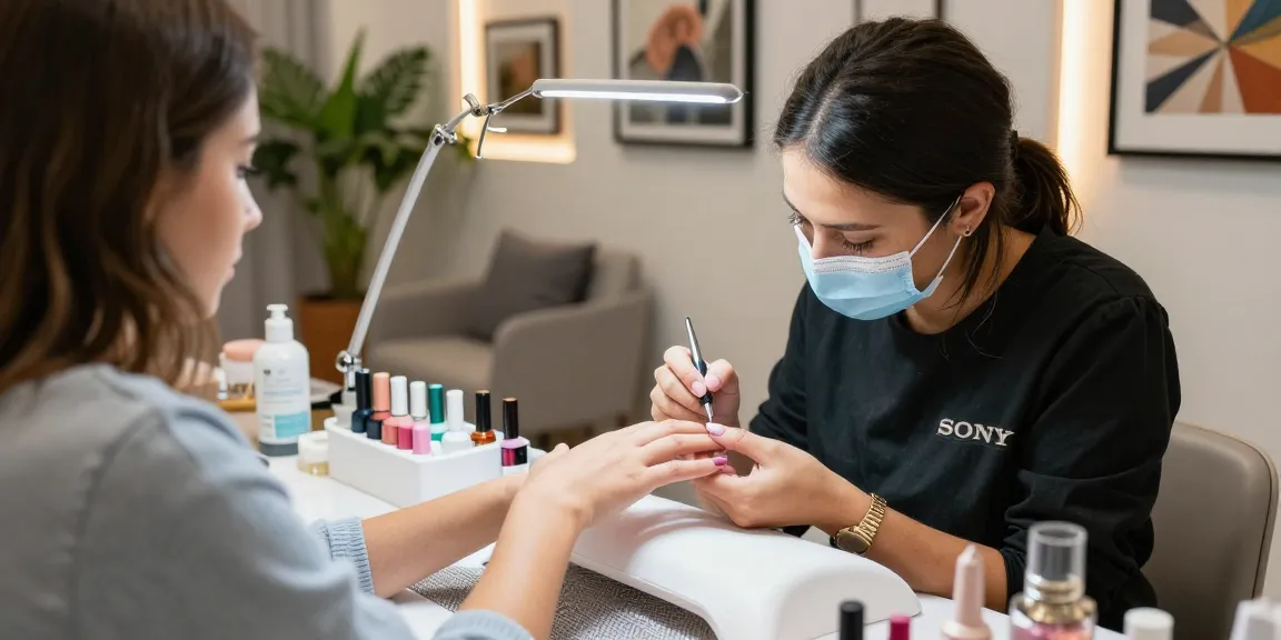 Salon kuku mewah LUXURY 12 dengan teknisi profesional yang sedang melayani pelanggan di lingkungan yang nyaman dan modern.