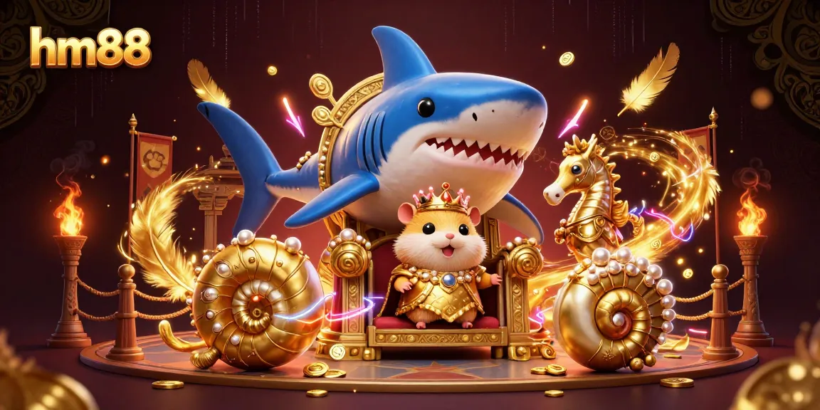 Engage in thrilling bets at hm88 with a fierce golden hamster king ruling a vibrant casino arena.