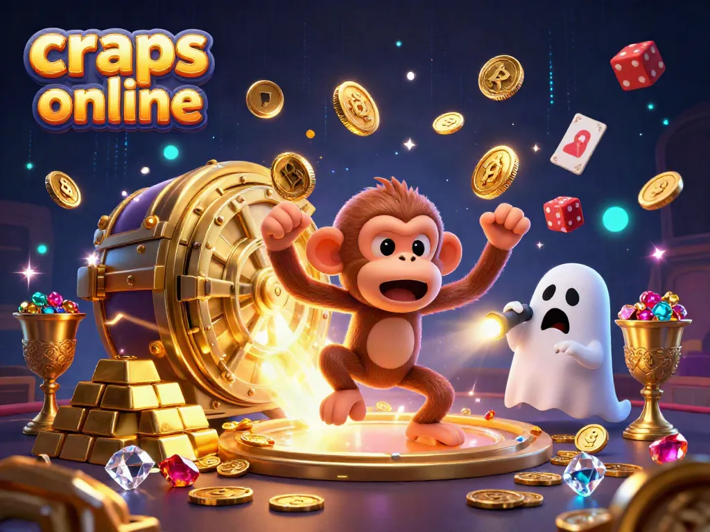 Experience the thrill of craps online with a ghostly monkey juggler in a haunted casino.