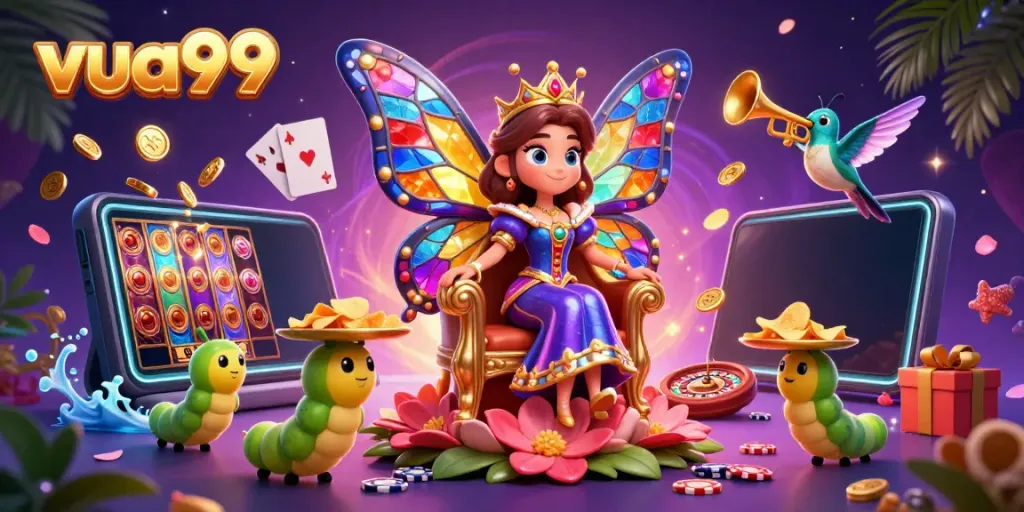 Experience exciting gameplay at vua99, a vibrant casino scene with games and characters.
