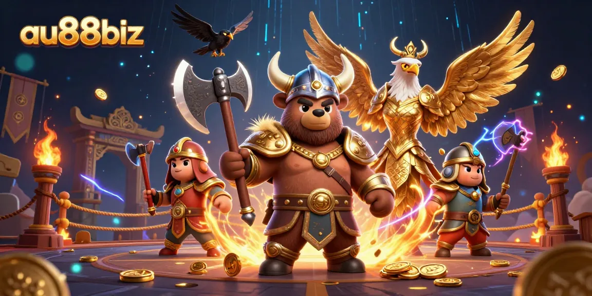 Experience thrilling gaming with au88biz through vibrant characters and casino elements in a dynamic 3D illustration.