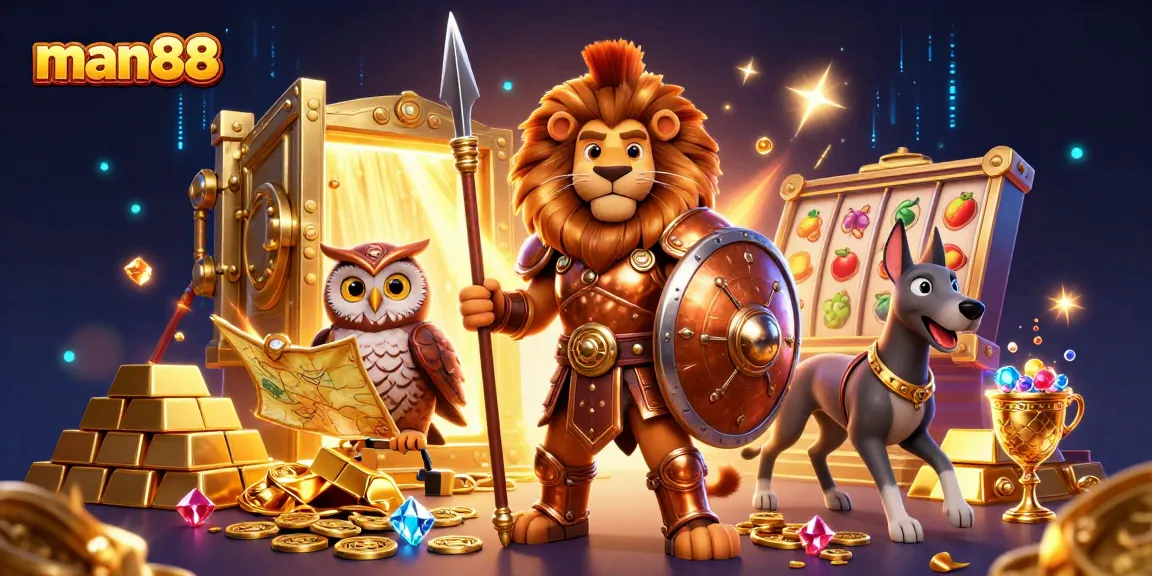 Experience thrilling action with man88, showcasing vibrant casino elements and heroic characters.