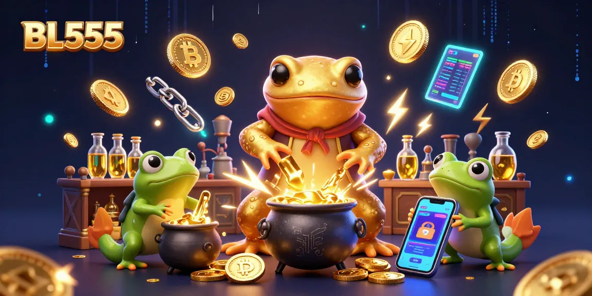 Experience the enchanting world of BL555 with a golden salamander and crypto elements in a vibrant casino setting.