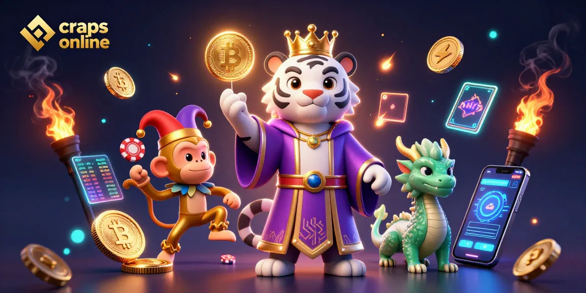 Engage with craps online in a vibrant 3D scene featuring a royal tiger and juggling monkey.