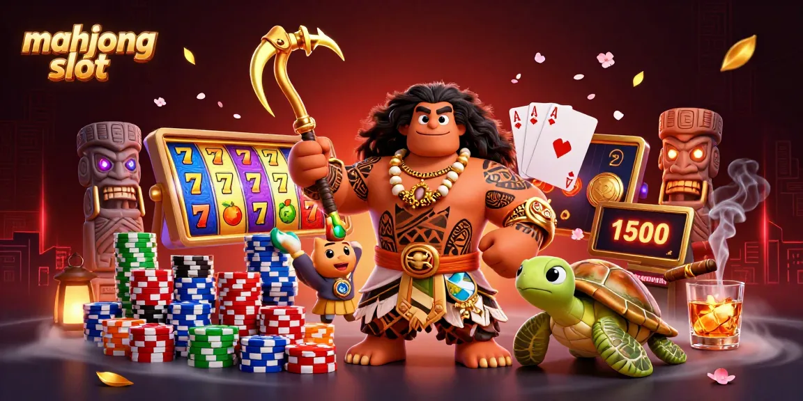 Spin the mahjong slot reels with mystical characters and vibrant casino elements in this dynamic scene.