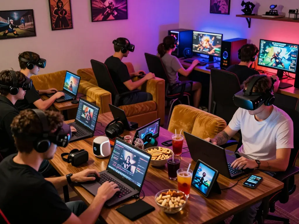 Players engaging with online porn games in a vibrant gaming setup, showcasing interactive experiences.