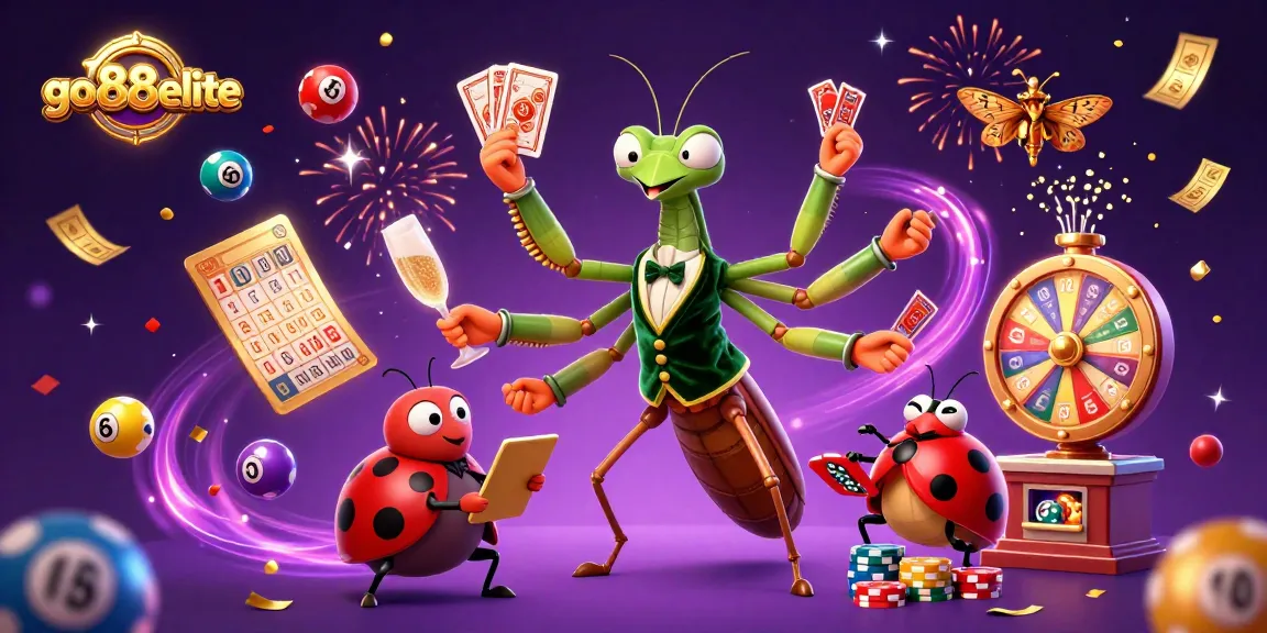Experience vibrant gaming action with go88elite featuring a giant praying mantis card sharp and ladybug pit boss.