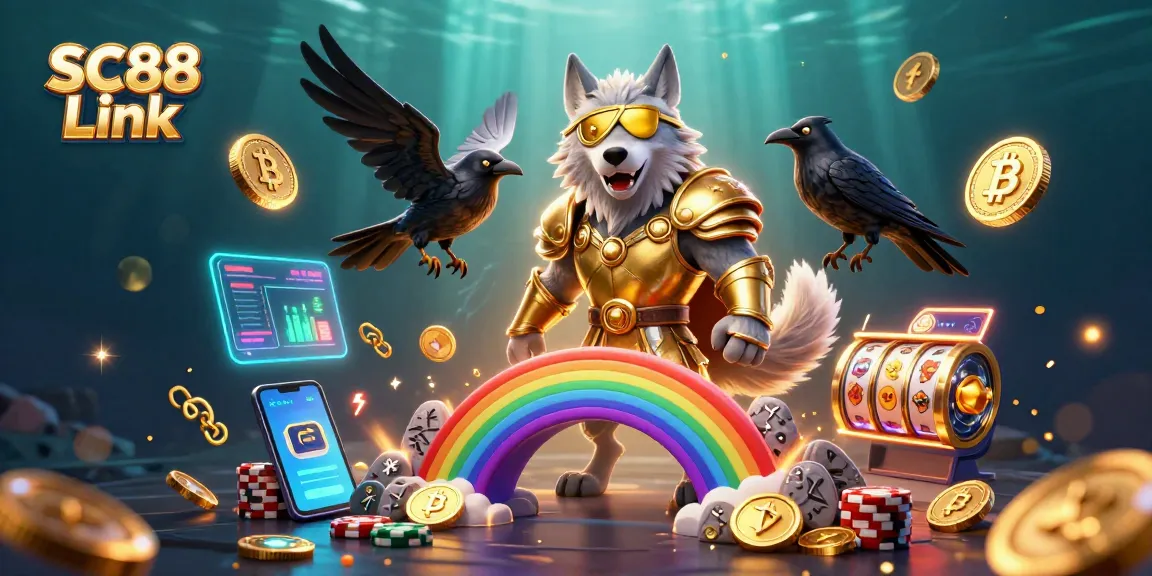 Engage with the SC88 Link in a vibrant 3D casino-themed illustration featuring Norse mythology elements.