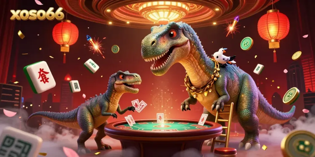 Play thrilling games at xoso66 with a vibrant casino scene featuring unique characters and elements.