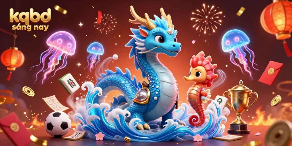 Engage with kqbd sáng nay as the azure water dragon and coral knight celebrate a vibrant casino scene.
