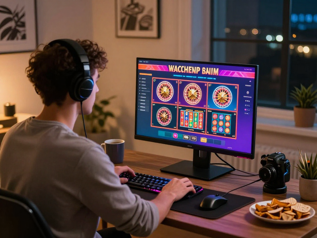 Giocatore al desktop con interfaccia di casinò online non AAMS sicuri, atmosfera accogliente e moderna.