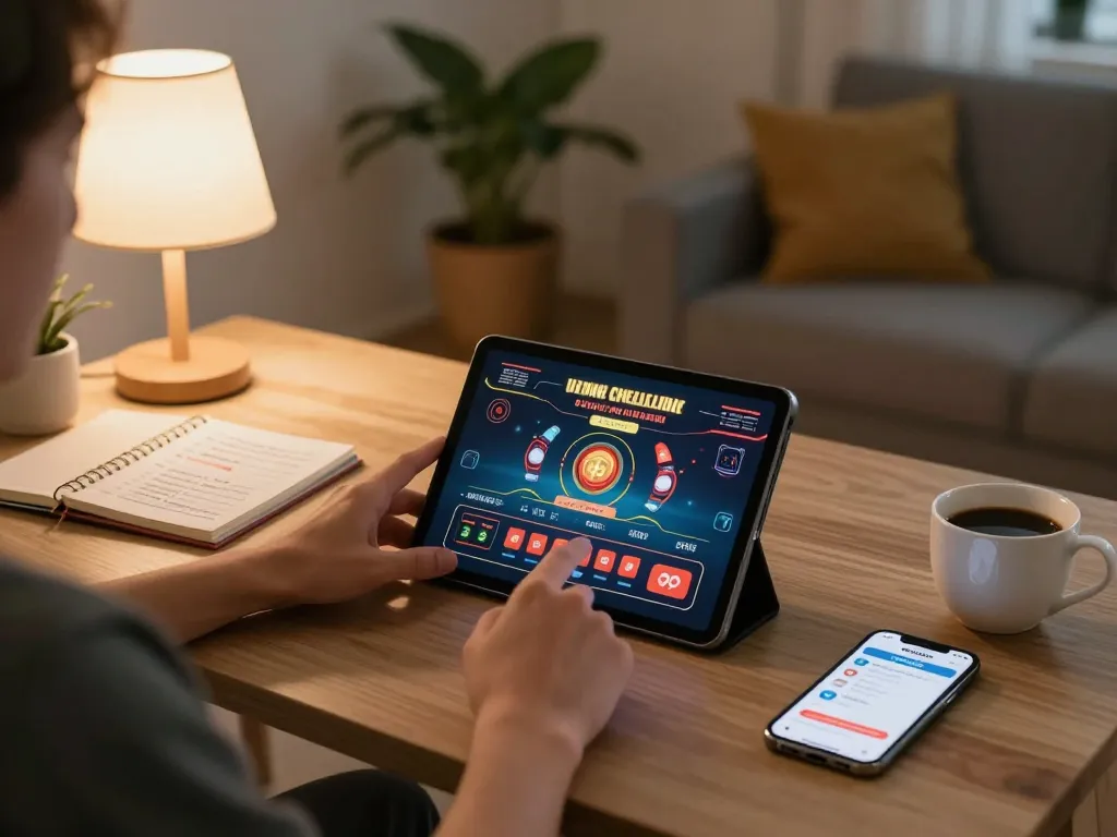 Player analyzes strategies while engaging with the dagago online casino app on a tablet.
