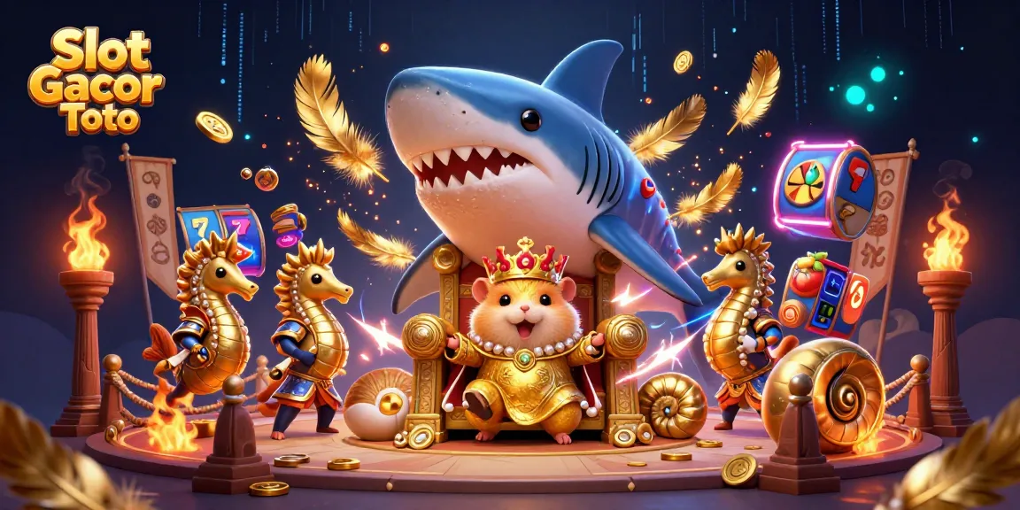 Experience the thrill of Slot Gacor Toto with a captivating scene featuring a golden hamster king and his royal guards.