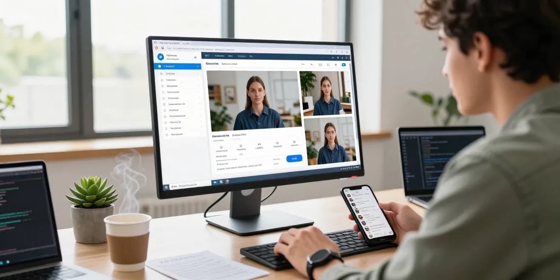 Using a free ai image detector to analyze images in a modern tech workspace.