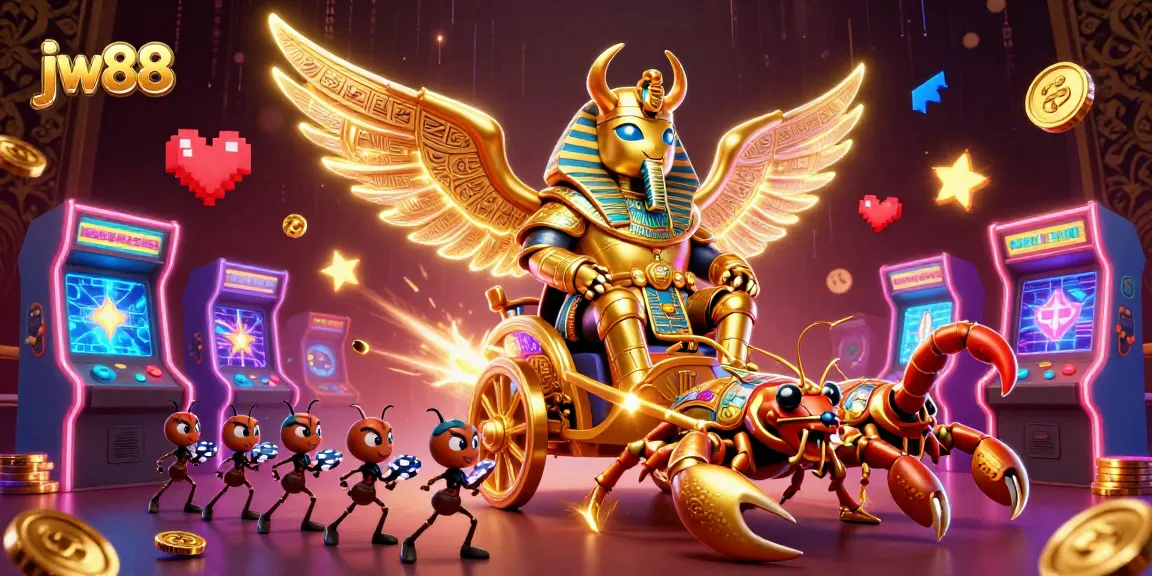 Join the action with jw88 in this vibrant 3D casino illustration featuring thrilling game elements and characters.