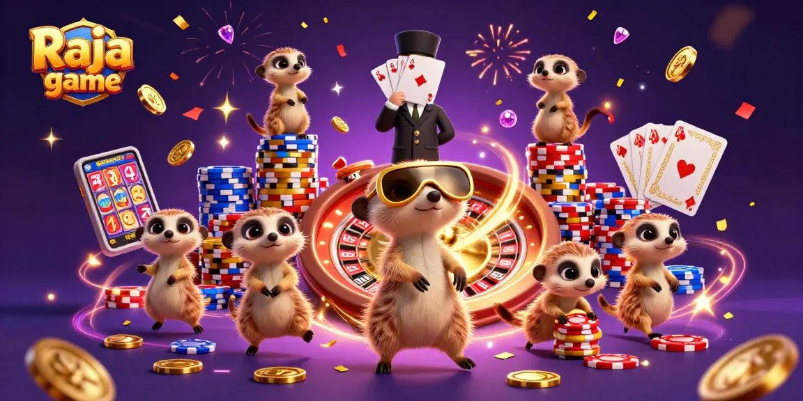 Experience the thrilling action of Raja game with vibrant meerkats managing an exciting casino.
