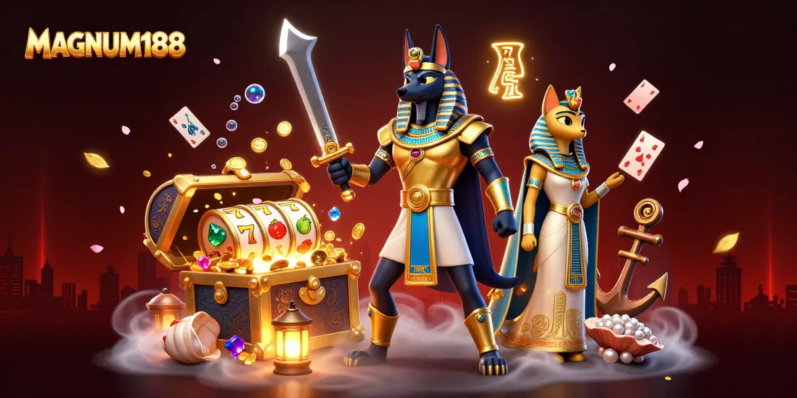 Join the action at MAGNUM188 with vibrant slot games and dynamic Egyptian characters.