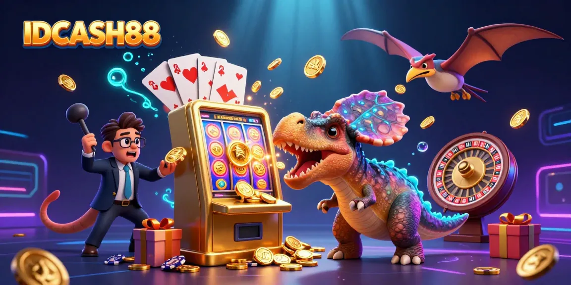 IDCASH88 brings excitement as a pachycephalosaurus hits the jackpot at a casino.