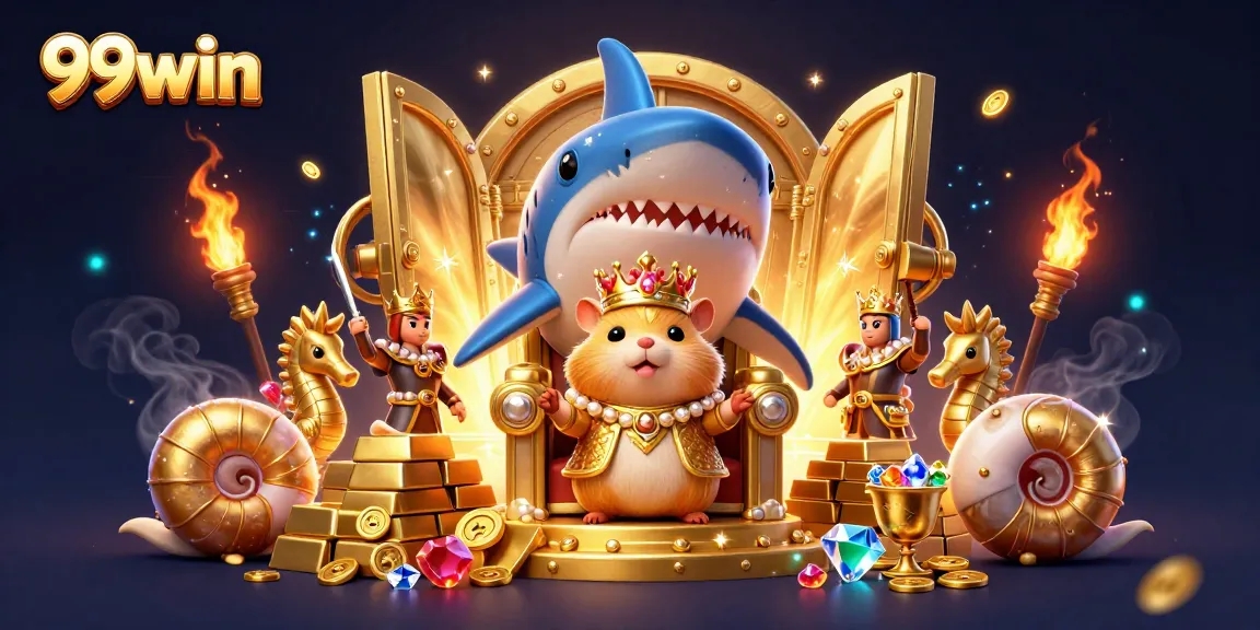Experience the thrilling world of 99win with a fierce golden hamster king and treasure elements