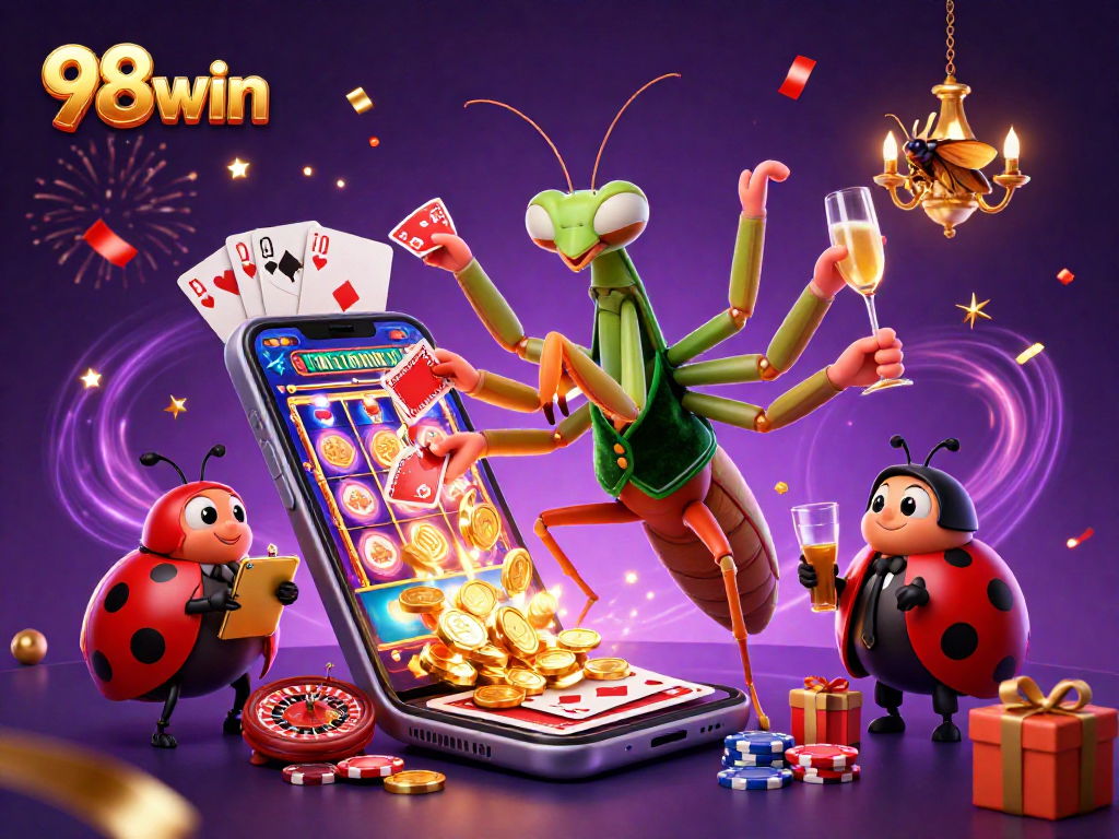 Engage with exhilarating casino fun at 98win, featuring lively characters and dynamic gaming elements.