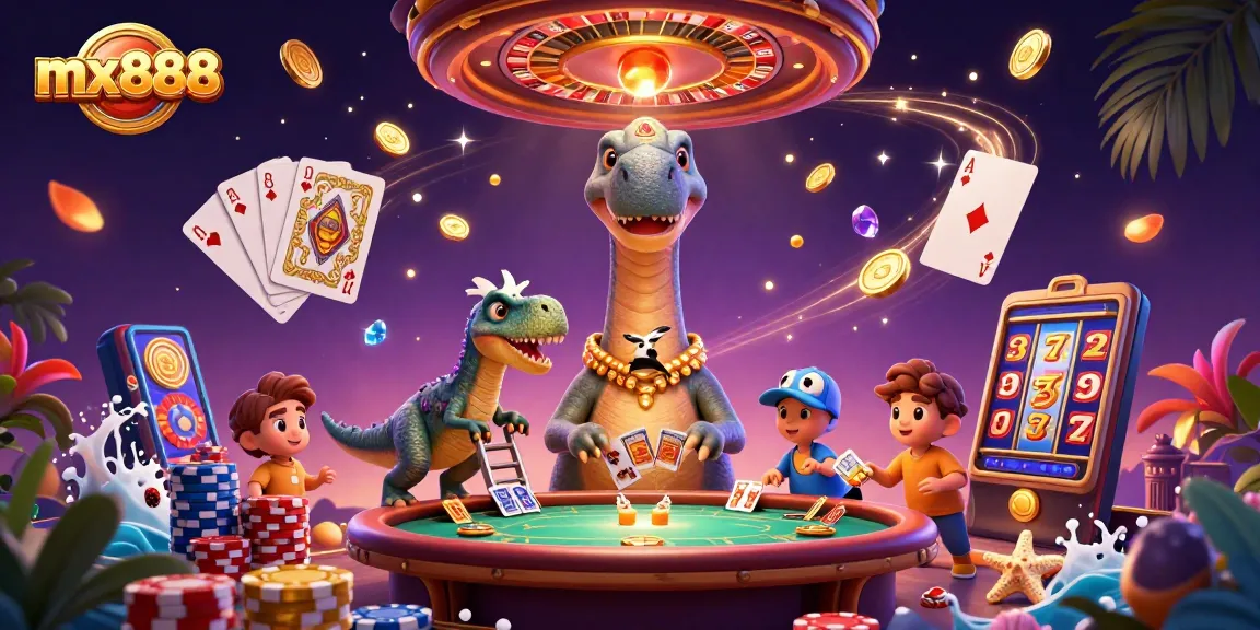 Experience the thrill of gaming with mx888's stunning casino illustration featuring vibrant characters and dynamic action.