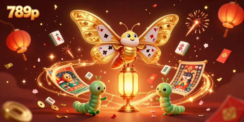 Engage with 789p’s vibrant casino scene featuring a jubilant moth and gold embellishments.