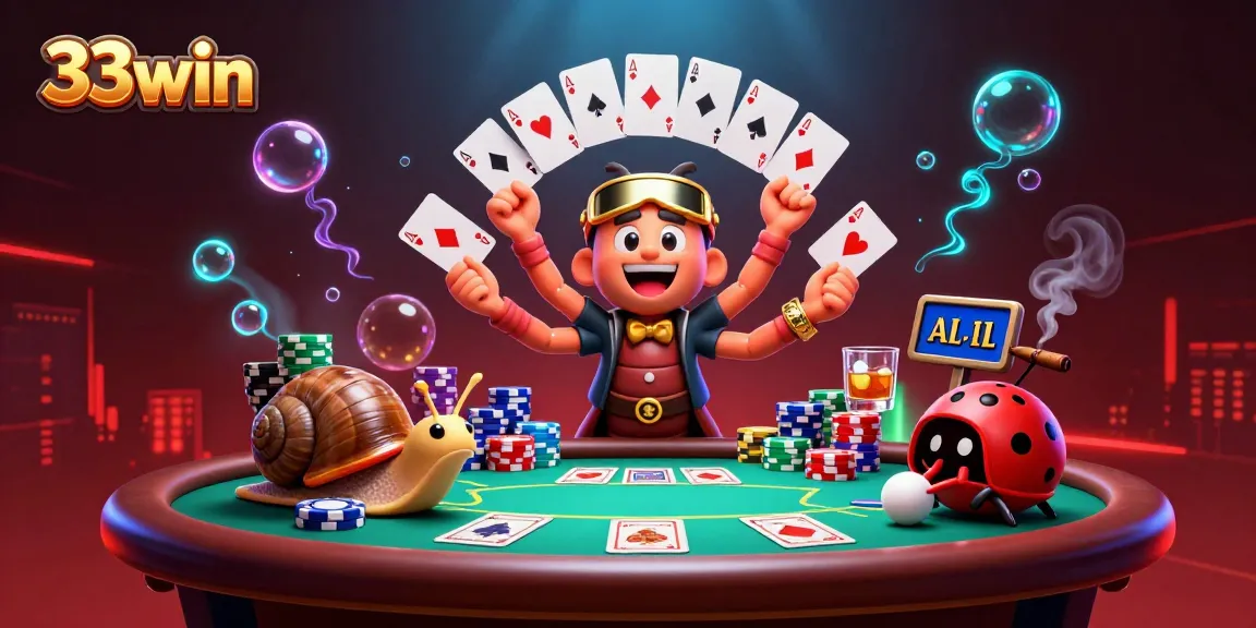 Engage in thrilling gameplay at 33win with a unique cartoon casino scene featuring vibrant characters and rich gaming elements.