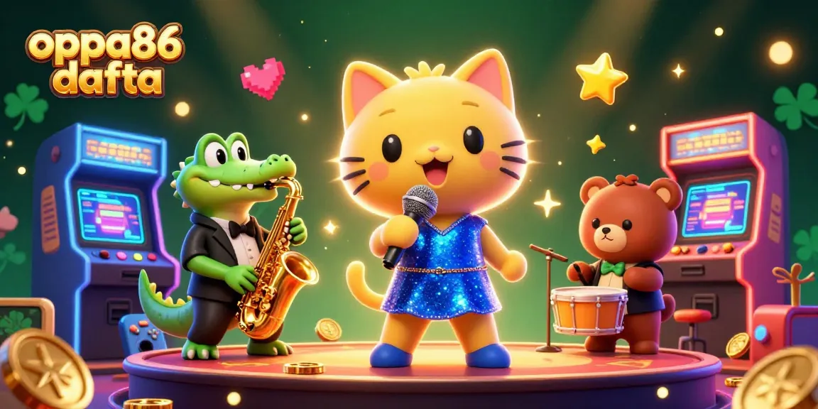 Engage in fun casino gaming with oppa86 dafta, featuring a jazz cat, sax frog, and drumming bear!