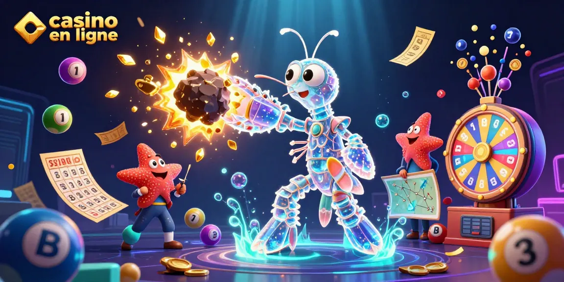 Jouez à casino en ligne avec une image vibrante de personnages de casino en 3D remplis d'éléments de jeu.
