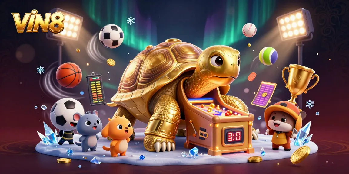 Engage with VIN88 sports gaming featuring a vibrant golden tortoise pinball machine scene.