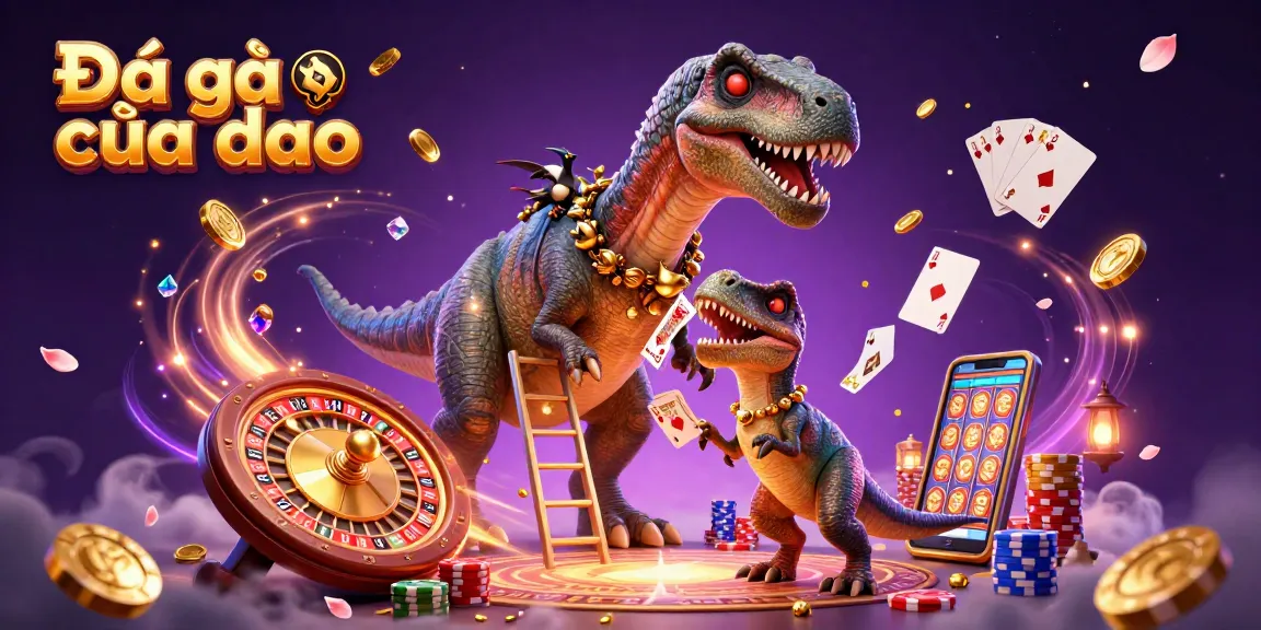 Experience the excitement of Đá gà cựa dao with a vibrant 3D casino illustration featuring dynamic characters and rich gambling elements.