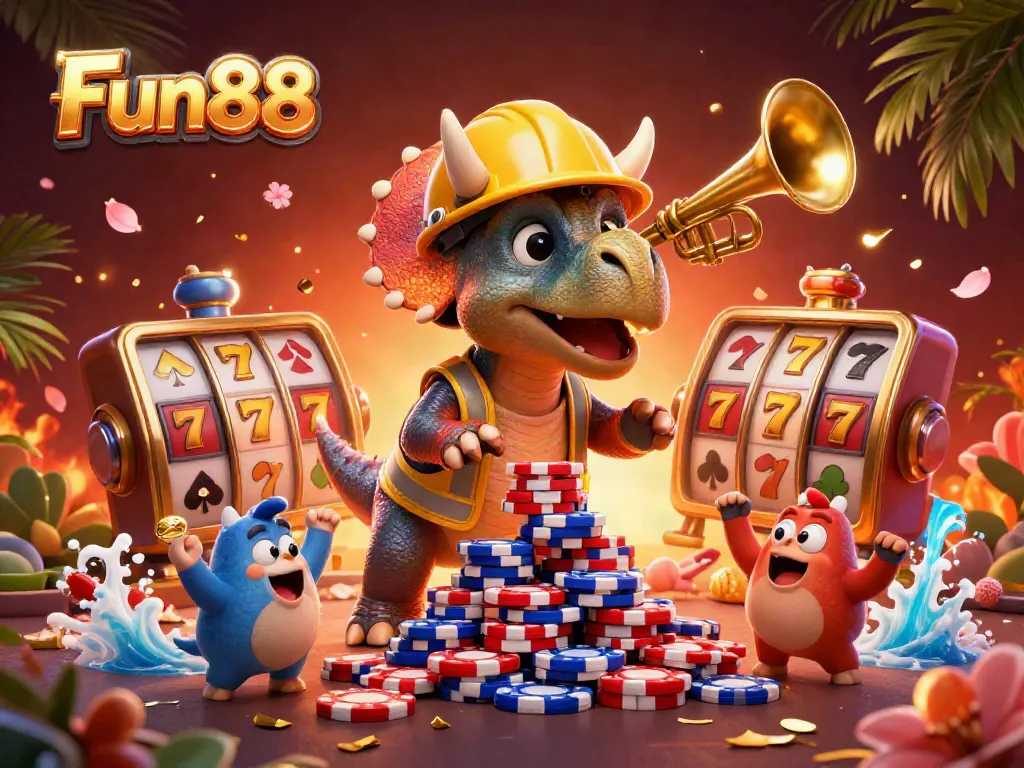 Enhance your Fun88 gaming experience featuring vibrant 3D casino elements celebrating wins and excitement.