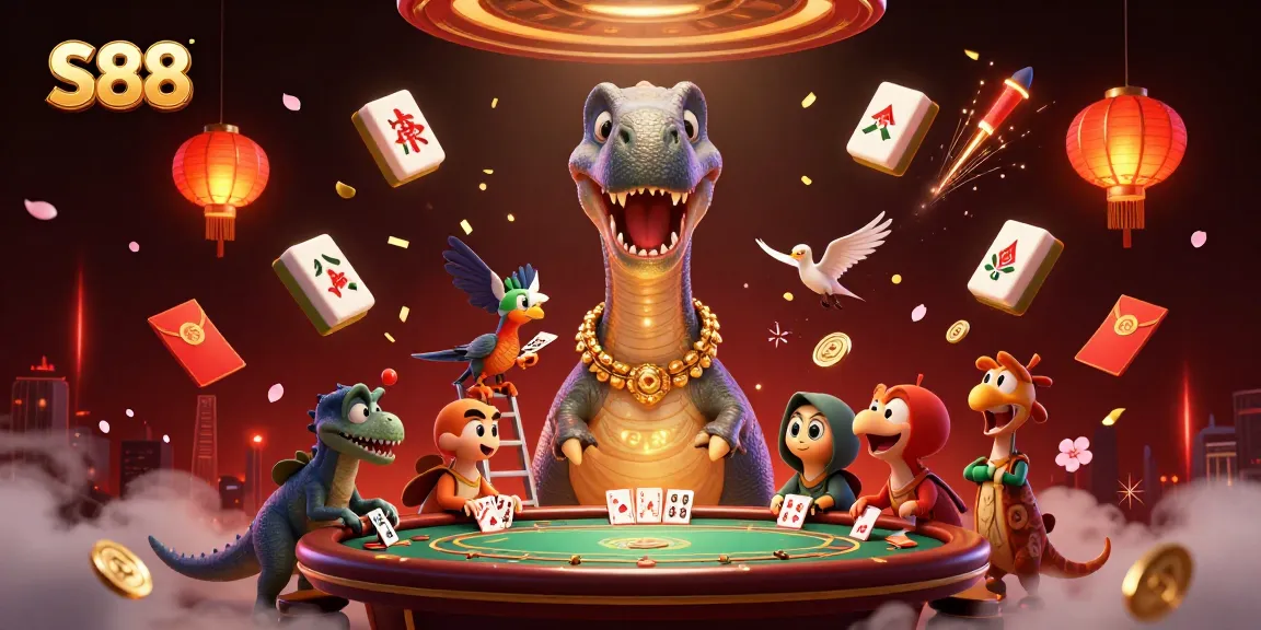 Experience thrilling wins at S88 with a grand casino scene featuring dynamic game elements and vibrant characters.