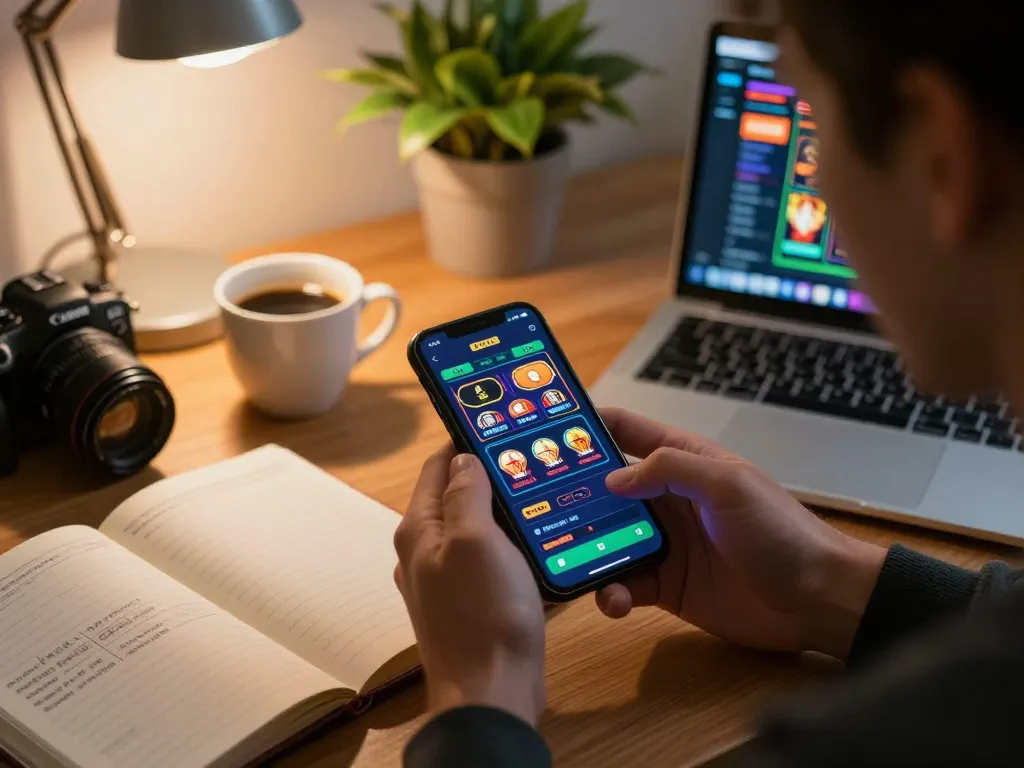 Placing bets on RR88 mobile app while enjoying a friendly home atmosphere with strategic notes.